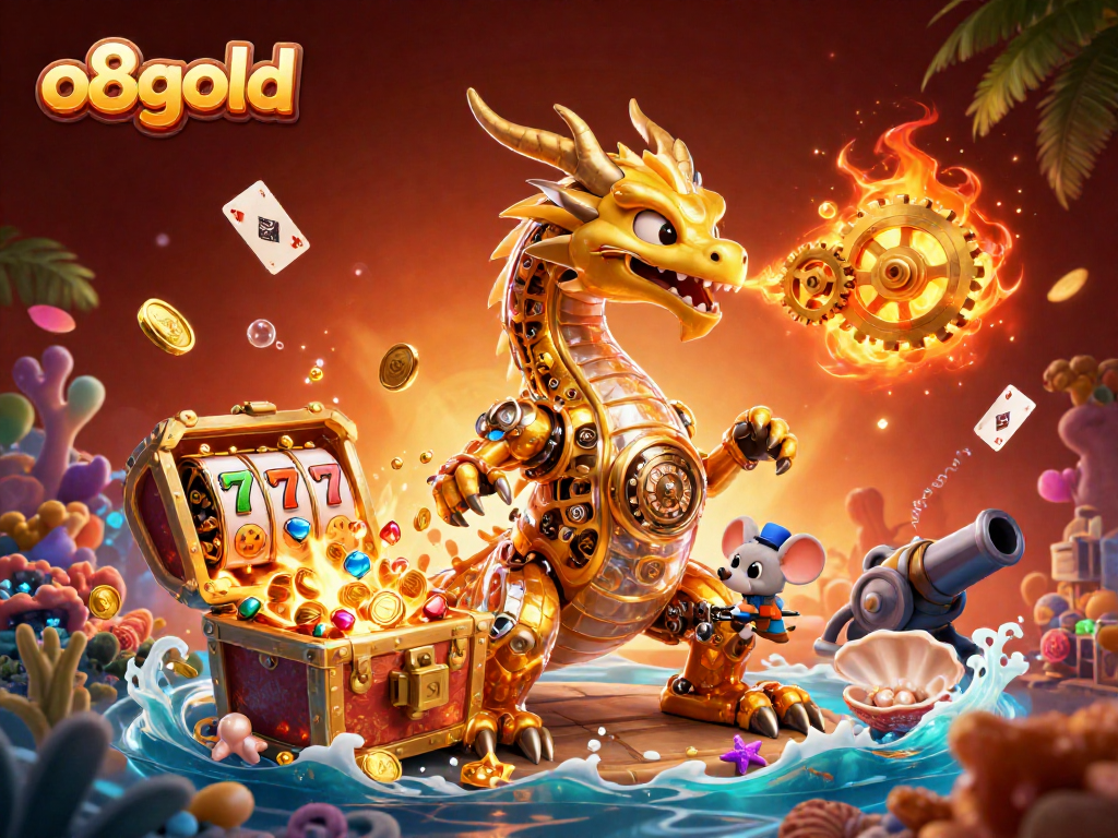 Catch the excitement and win big with o8gold in this vibrant 3D casino scene.