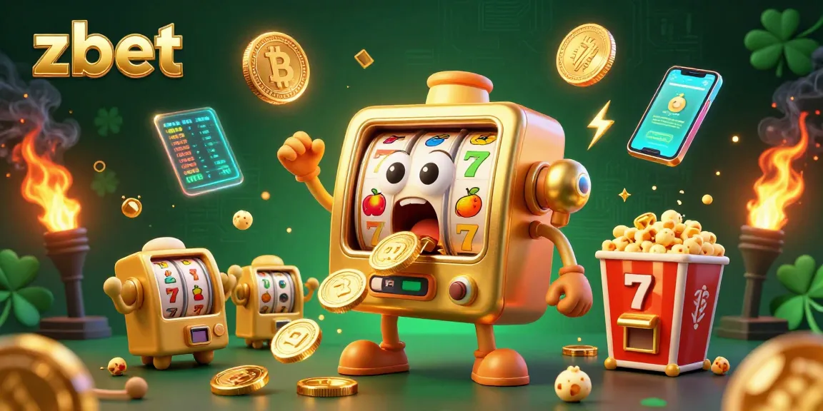 Zbet's vibrant 3D illustration showcases a jackpot-winning slot machine amidst cheering companions, enhancing your gaming experience.