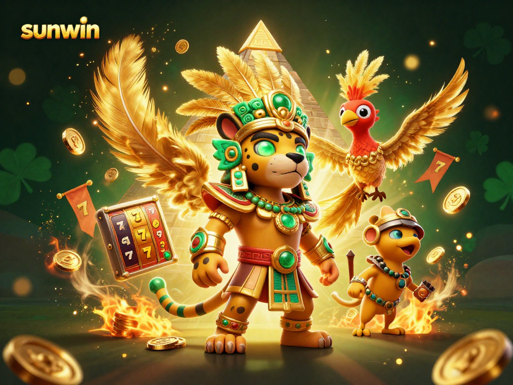 Engage in thrilling gameplay at sunwin with a vibrant casino illustration featuring lucky symbols.