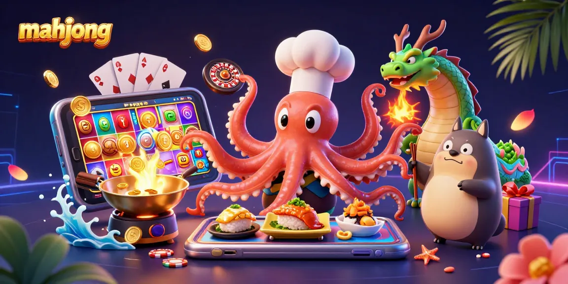 Explore mahjong strategy with an exciting 3D illustration featuring cartoon characters and dynamic casino elements.