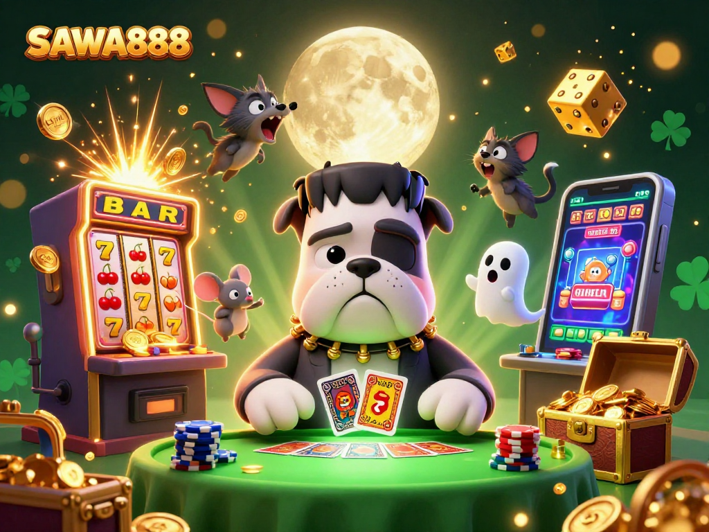 SAWA888 slots come alive as unique characters deal cards at a thrilling casino table