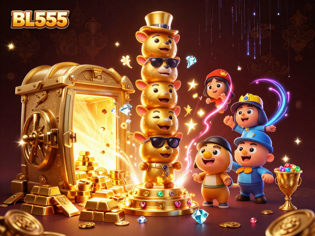 Engage with BL555's immersive gaming environment, featuring vibrant totems and busting treasures.