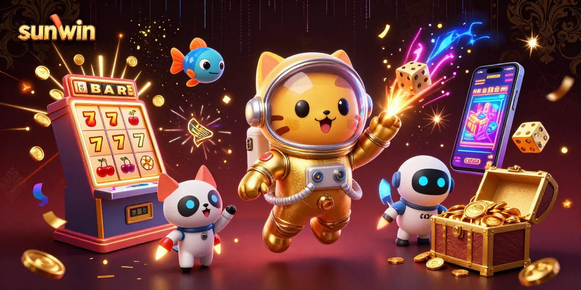 Experience thrilling gameplay at sunwin with vibrant slots and animated casino scene.